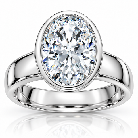 Certified 2Ct Oval Wide Heavy Bezel Diamond Engagement Ring 14k Gold Lab Grown