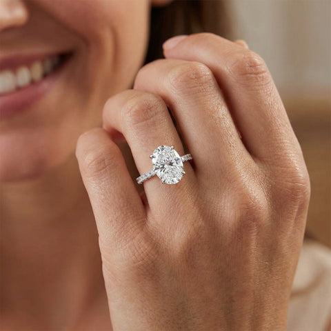 Certified 3 3/8Ct Oval Diamond Engagement Ring Hidden Halo Lab Grown 14k Gold
