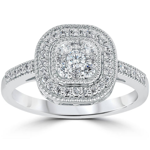 3/8Ct   Natural Diamond Cushion Halo Shape Ring White Gold