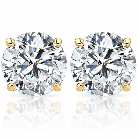 1 1/2ct TW Round Excellent Cut Diamond Studs 14k Yellow Gold Lab Grown Earrings