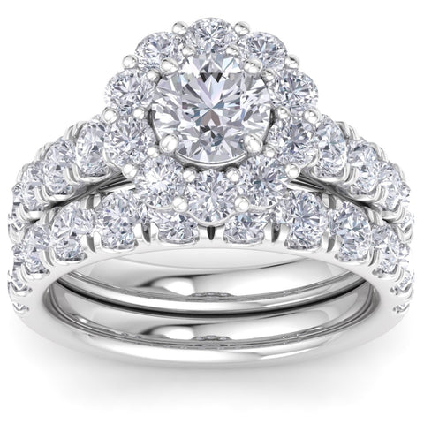 4Ct Diamond Halo Engagement Wedding Ring Set in White Yellow or Rose Gold