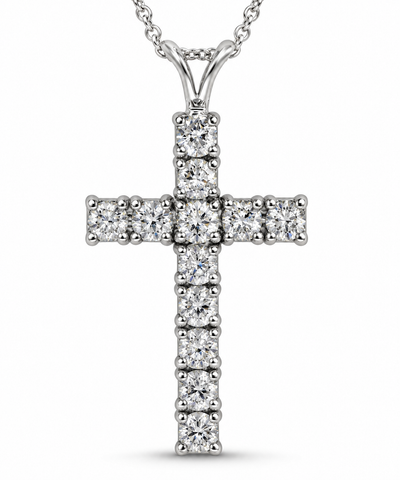1 Ct Diamond Cross Pendant Necklace 18" 14k White Gold
