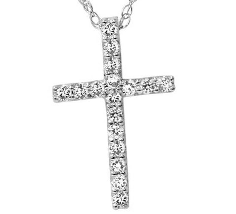 1/10ct Diamond Cross Pendant 10K White Gold 1/2" Tall Lab Grown