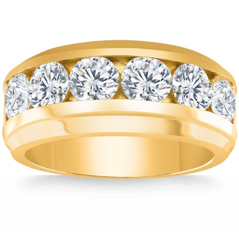 4Ct Diamond Men's Six Stone Anniversary Wedding Ring in 10k Yellow Gold