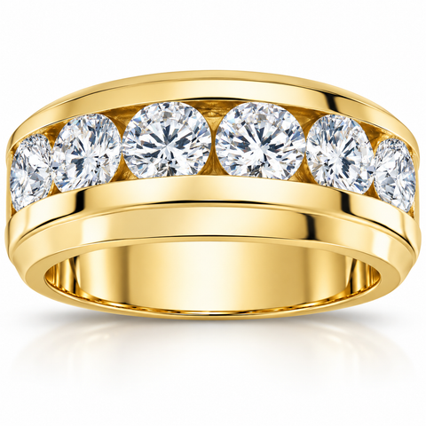 4Ct Diamond Men's Six Stone Anniversary Wedding Ring in 10k Yellow Gold