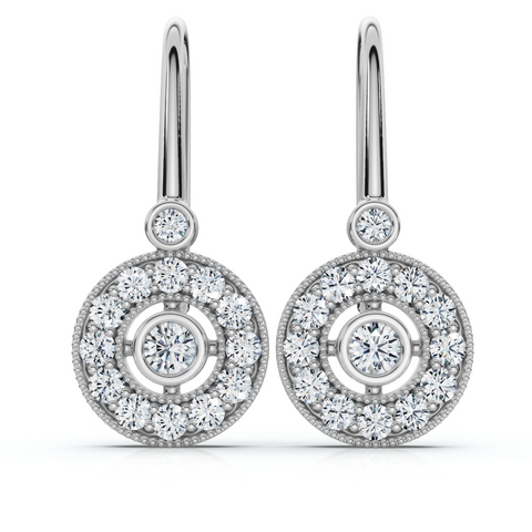 1/3ct Pave Diamond   Halo Earrings 10K White Gold 1/2" Tall