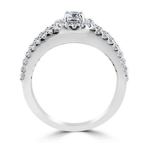 1 Carat   Halo Diamond Engagement Wedding Ring Set 14K White Gold