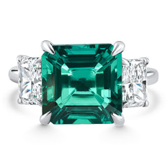 8Ct Asscher Cut Emerald & Diamond Ring 14k Gold or Platinum Lab Grown