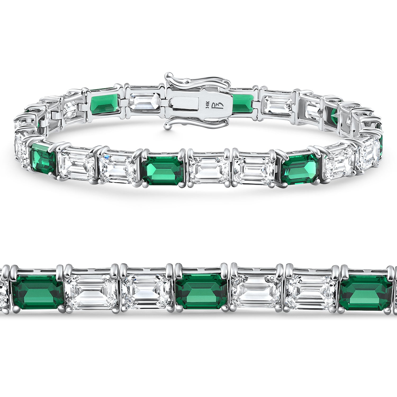 22Ct East West Emerald Diamond Tennis Bracelet 14k White Gold 7