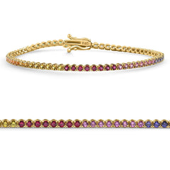 14k Yellow Gold Ombre Round Cut Rainbow Women's Tennis Bracelet 7"