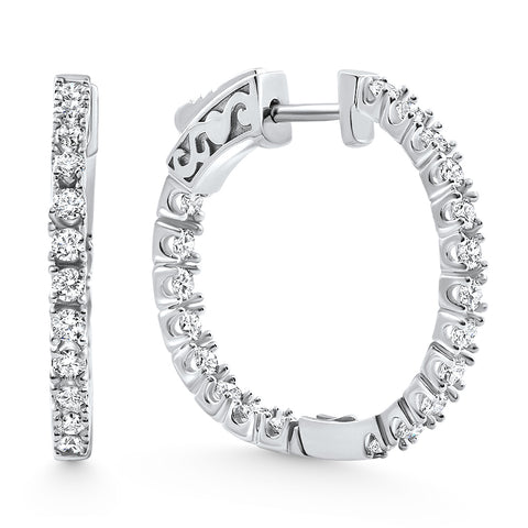 G/VS 2Ct Lab Diamond Hoops Inside Outside 1 1/3" Silver Earrings