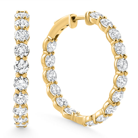 7Ct TW Round Diamond Inside Outside Hoops Vault Lock 14k Yellow Gold Lab Grown