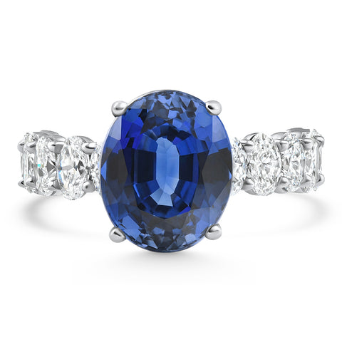 7 1/2Ct Oval Blue Sapphire Diamond Engagement Ring 14k Gold Lab Grown