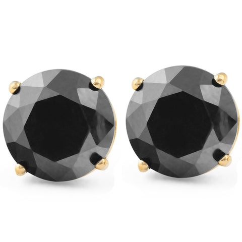 2 Ct TW Black Round-Cut Diamond Studs 14k Yellow Gold Genuine Women's Earrings
