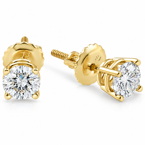1/2ct Diamond Stud Earrings Solid 14K Yellow or White Gold Screw Back