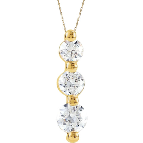1Ct Diamond Necklace Three Stone Pendant in 10k White or Yellow Gold