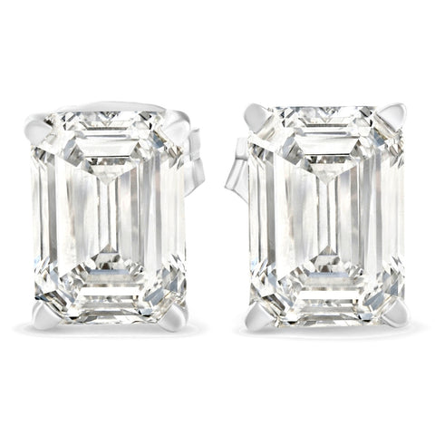 I/SI1 2 1/4 Ct Lab Grown Emerald Cut Diamond Studs 14k White Gold Earrings