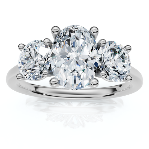 VS 2Ct TW Oval Lab Grown 3-Stone Diamond Engagement Ring in White or Yellow Gold