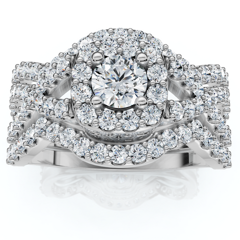 1.10Ct Diamond Bridal Engagement Ring Set 10K White Gold