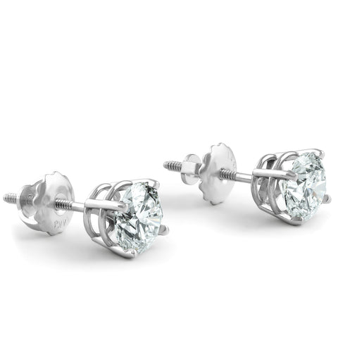 1 1/2 Ct 14K White Round Cut Studs Earrings Screw Back