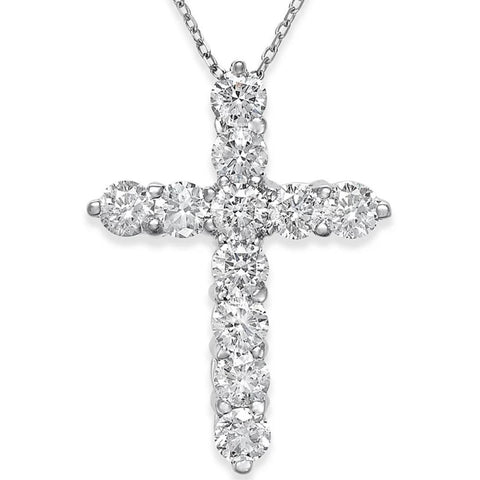 2 1/4cttw 14k White Gold Diamond Cross Pendant (1 inch tall) Necklace Lab Grown