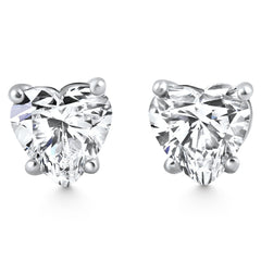 2Ct TW Heart Shape Diamond Studs Lab Grown 14k White Gold