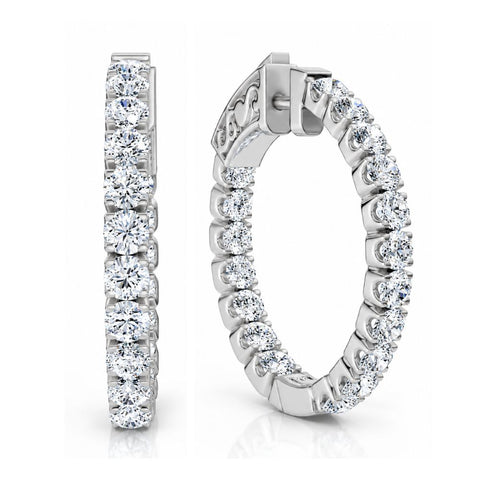 2Ct Diamond Inside Outside Hoops 14k Gold Lab Grown 1" Tall EF/VS