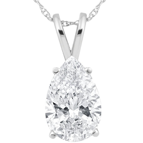 Certified 4Ct Pear Shape Solitaire Lab Grown Diamond Pendant White Gold Necklace