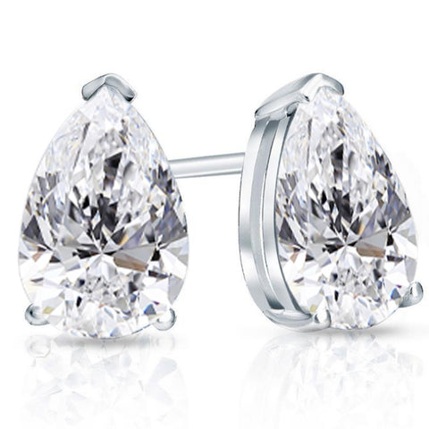 2 Ct Lab Grown Pear Shape Diamond Studs 14k White Gold Earrings