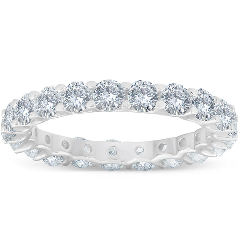 2 cttw Diamond Eternity U Prong Ring Womens Stackable 14k White Gold Band