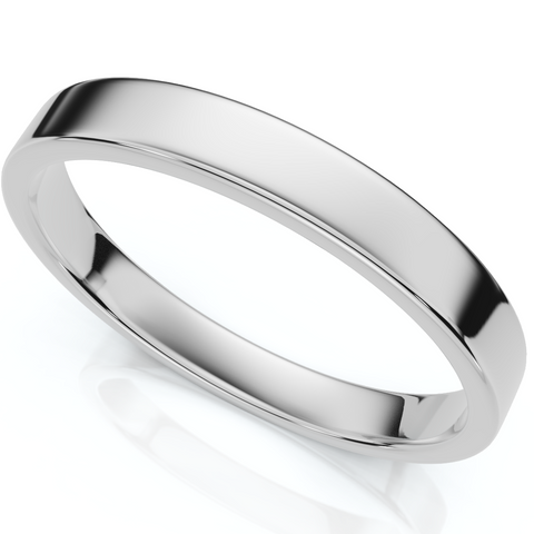 3mm Flat High Polished Wedding Band 14K White Gold