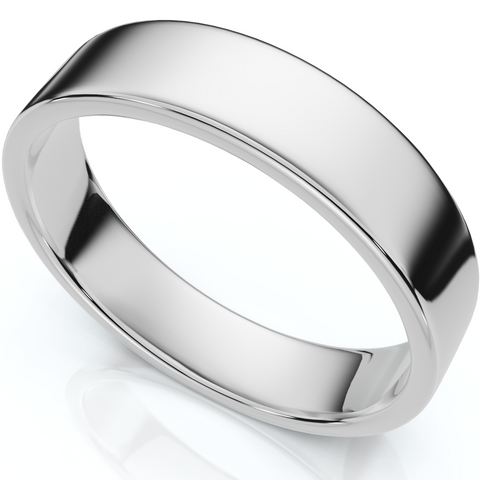 14K White Gold Plain 5mm Comfort Fit Wedding Band High Polished Flat