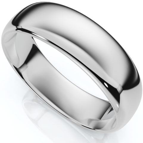 6mm Solid 14K White Gold Comfort Fit Plain Wedding Band Ring