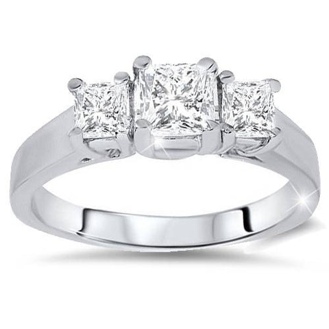 1ct Three Stone Princess Cut Diamond Engagement Ring 14K White Gold
