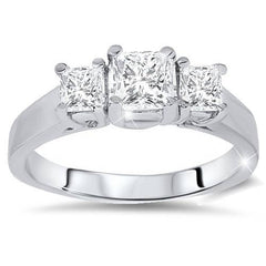 1ct Three Stone Princess Cut Diamond Engagement Ring 14K White Gold