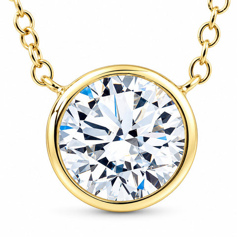 1.88Ct Round Cut Solitaire Diamond Bezel Pendant 14k Yellow Gold Lab Grown
