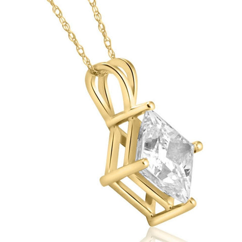 I/VS2 3Ct Certified Princess Cut Diamond Pendant 14k Yellow Gold Lab Grown