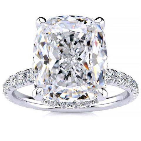 Certified F/VS2 5.86Ct Elongated Cushion Diamond Side Halo Engagement Ring Gold