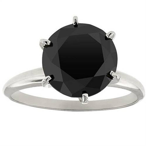 3ct Treated Black Diamond Solitaire Engagement Ring 14K White Gold
