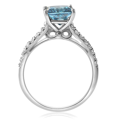 3Ct Blue Princess Cut Diamond Engagement Ring in 14k White Gold