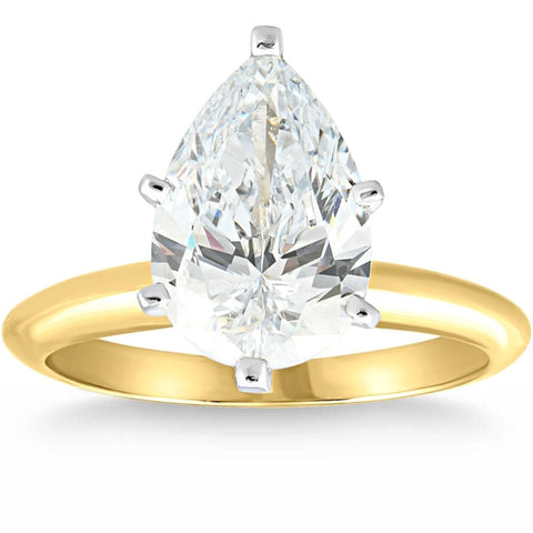 Certified 4 Ct G/SI1 Pear Solitaire Diamond Engagement Ring 14k Gold Lab Grown