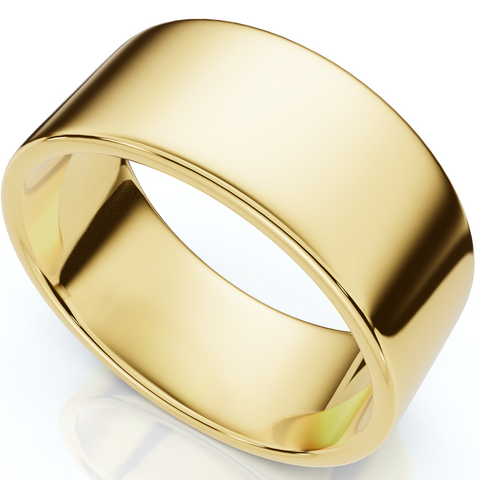 High Polished 9MM Flat Mens Wedding Band Ring Solid 14K Yellow Gold