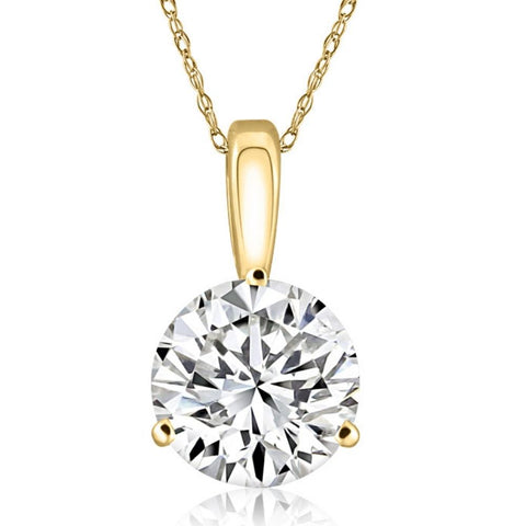 VS 4Ct Round Moissanite 3-Prong Martini Solitaire Pendant 14k Yellow Gold