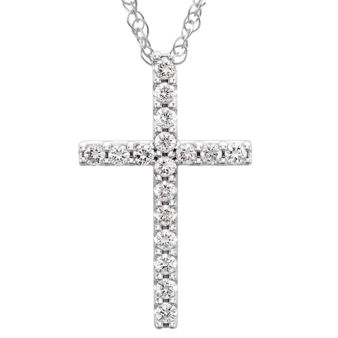 1/3 Ct Diamond Cross Pendant Necklace 18" 10k White Gold 21mm Tall