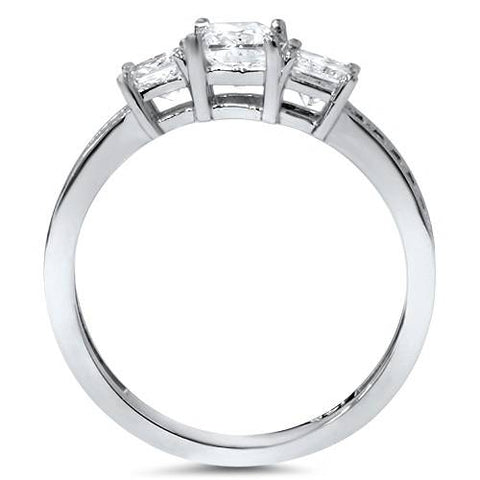 F SI 2ct Three Stone Princess Cut Diamond Engagement Ring 14K White Gold