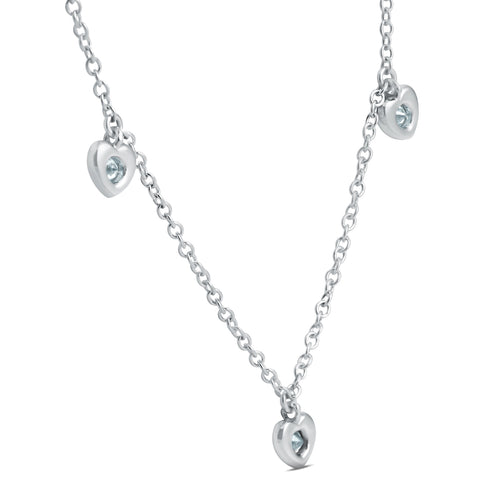 VS .41 Ct Diamond Dangle Heart Shape Station Pendant 18k White Gold Necklace
