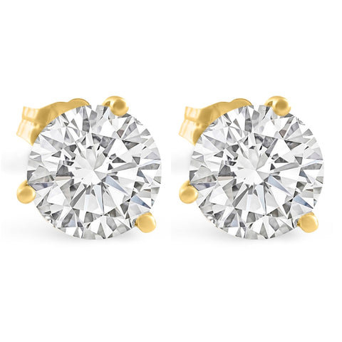 Certified 3.77Ct Natural Diamond 3-Prong Studs 14k Yellow Gold Martini Earrings