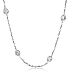 4Ct Floating Diamond Station Bezel Necklace 14K White Gold Lab Grown (E-F, VS)