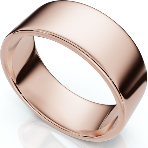 High Polished Flat 8MM Mens Wedding Band Ring Solid 14K Rose Gold