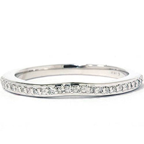 1/6 ct 14 K White Gold Diamond Wedding Anniversary Guard Contour Notched Ring